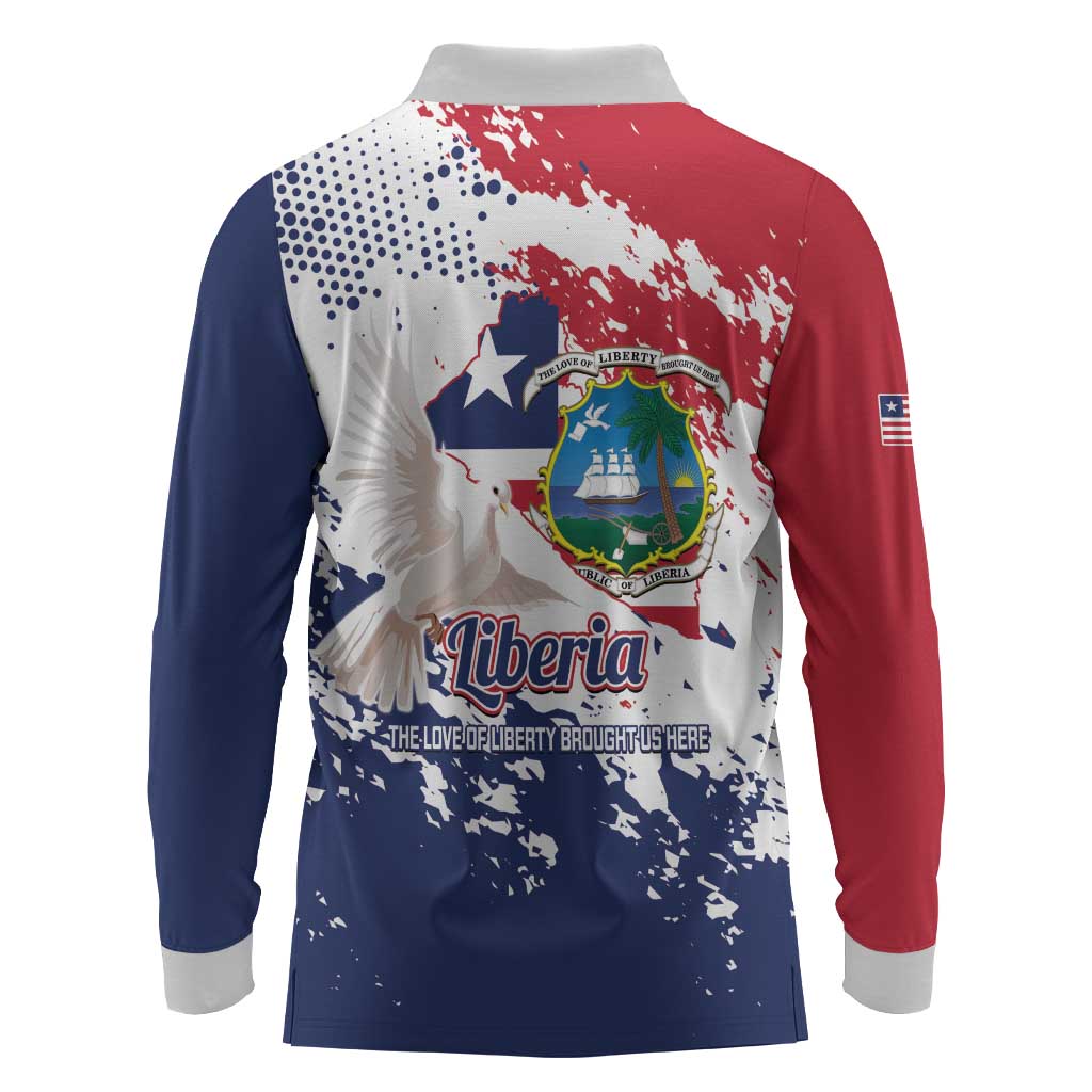Afro Liberia 1847 Independence Day Long Sleeve Polo Shirt Coat Of Arms Grunge Style