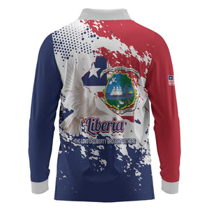 Afro Liberia 1847 Independence Day Long Sleeve Polo Shirt Coat Of Arms Grunge Style