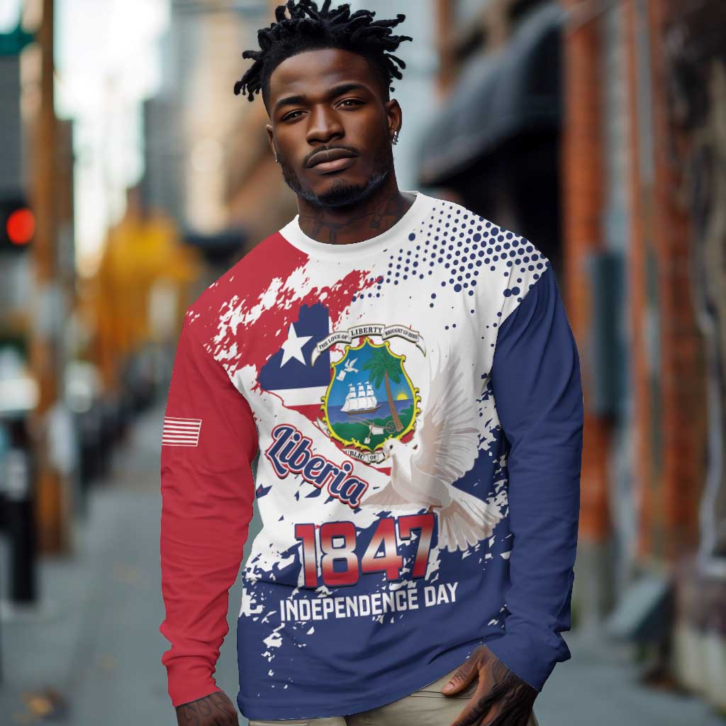 Afro Liberia 1847 Independence Day Long Sleeve Shirt Coat Of Arms Grunge Style
