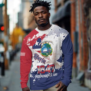 Afro Liberia 1847 Independence Day Long Sleeve Shirt Coat Of Arms Grunge Style