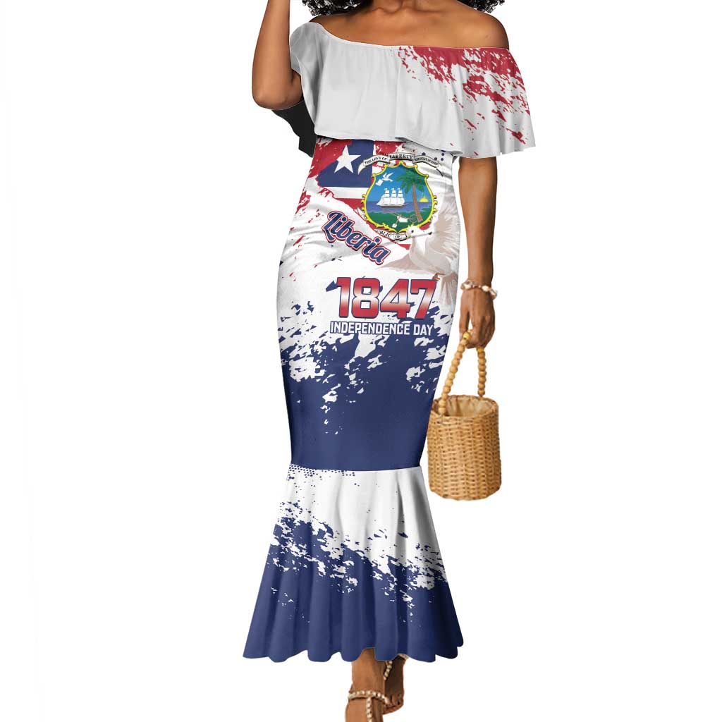 Afro Liberia 1847 Independence Day Mermaid Dress Coat Of Arms Grunge Style