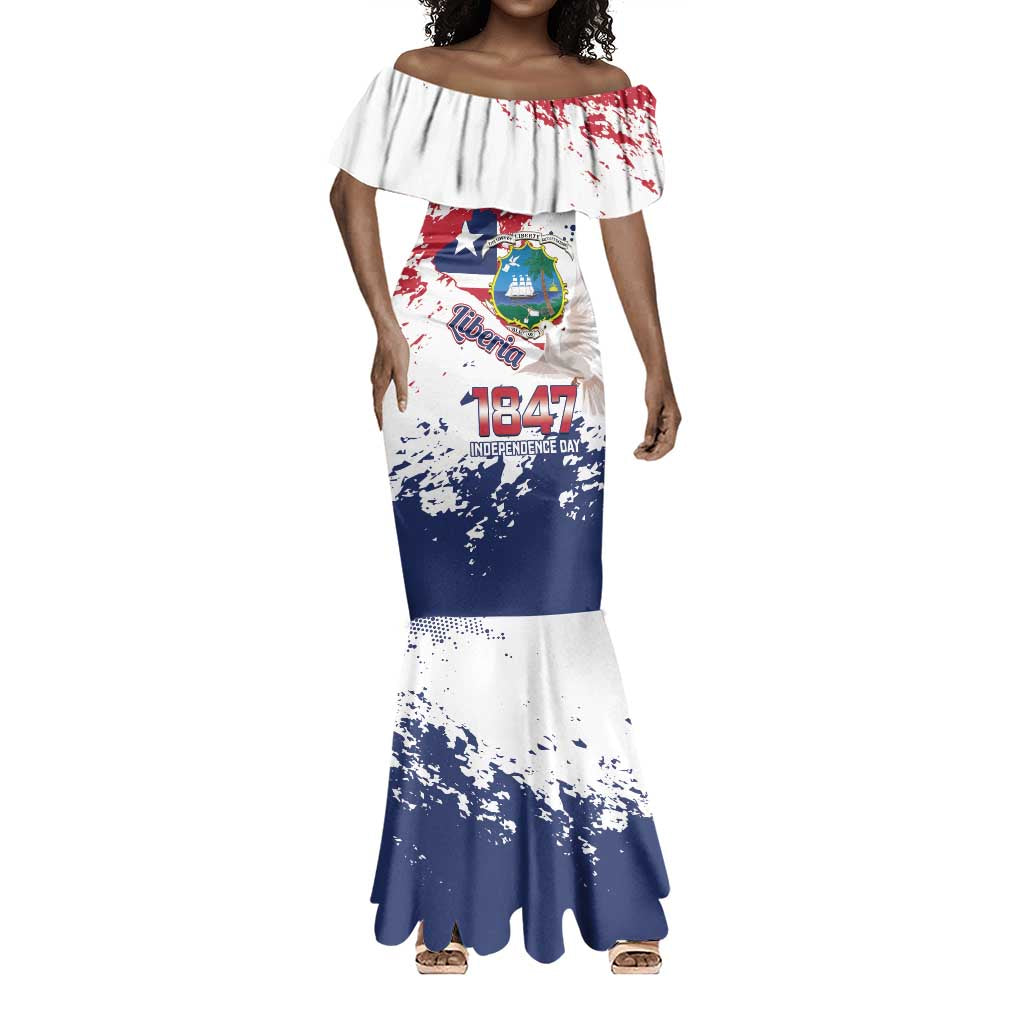 Afro Liberia 1847 Independence Day Mermaid Dress Coat Of Arms Grunge Style