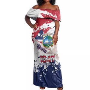 Afro Liberia 1847 Independence Day Off Shoulder Maxi Dress Coat Of Arms Grunge Style