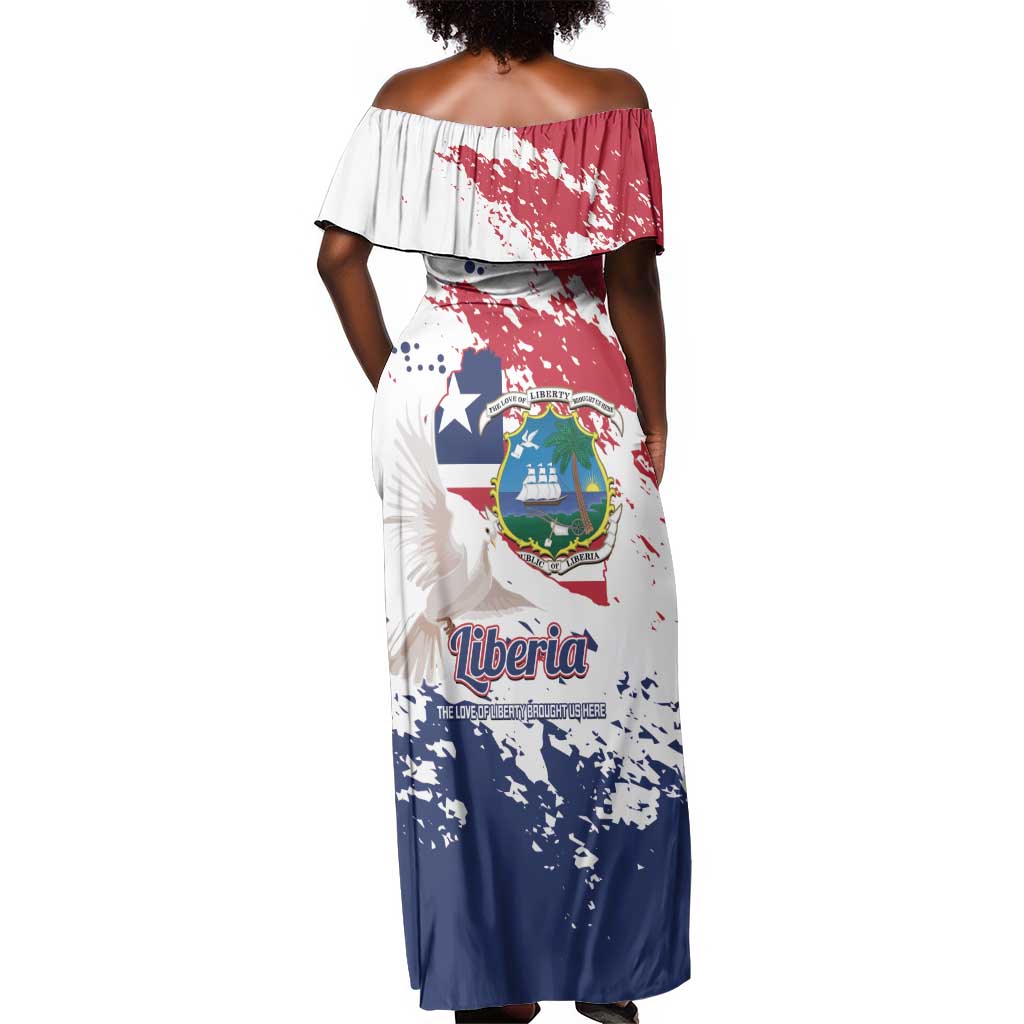 Afro Liberia 1847 Independence Day Off Shoulder Maxi Dress Coat Of Arms Grunge Style
