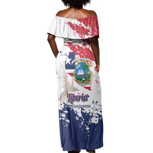 Afro Liberia 1847 Independence Day Off Shoulder Maxi Dress Coat Of Arms Grunge Style