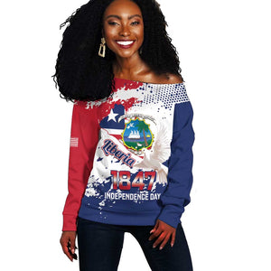 Afro Liberia 1847 Independence Day Off Shoulder Sweater Coat Of Arms Grunge Style