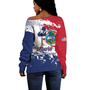 Afro Liberia 1847 Independence Day Off Shoulder Sweater Coat Of Arms Grunge Style
