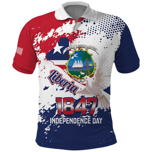 Afro Liberia 1847 Independence Day Polo Shirt Coat Of Arms Grunge Style