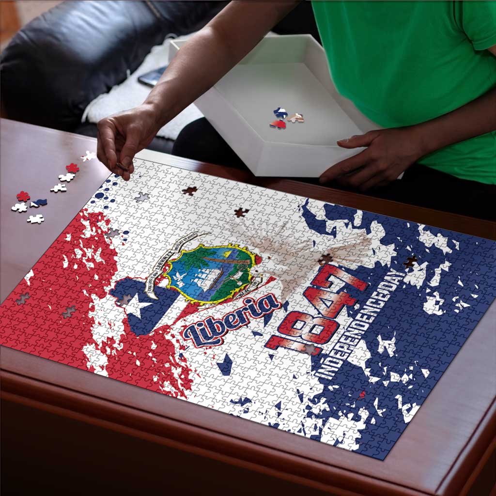 Liberia 1847 Independence Day Puzzle Coat Of Arms Grunge Style