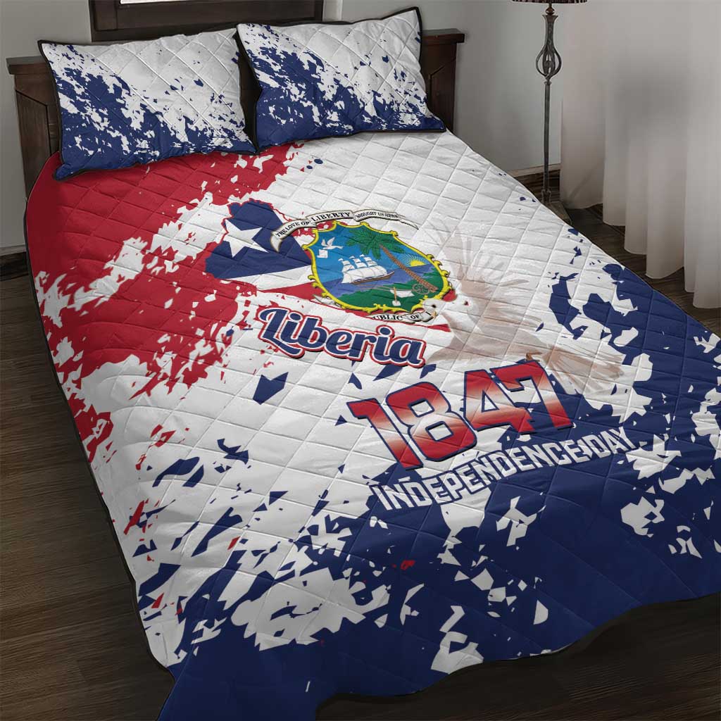 Afro Liberia 1847 Independence Day Quilt Bed Set Coat Of Arms Grunge Style