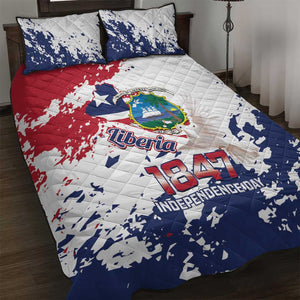 Afro Liberia 1847 Independence Day Quilt Bed Set Coat Of Arms Grunge Style