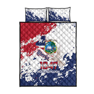 Afro Liberia 1847 Independence Day Quilt Bed Set Coat Of Arms Grunge Style