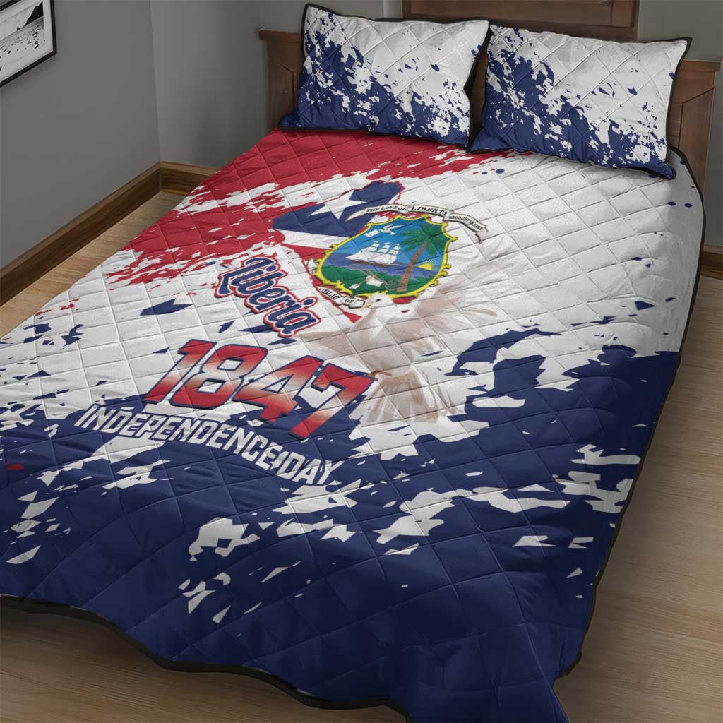 Afro Liberia 1847 Independence Day Quilt Bed Set Coat Of Arms Grunge Style