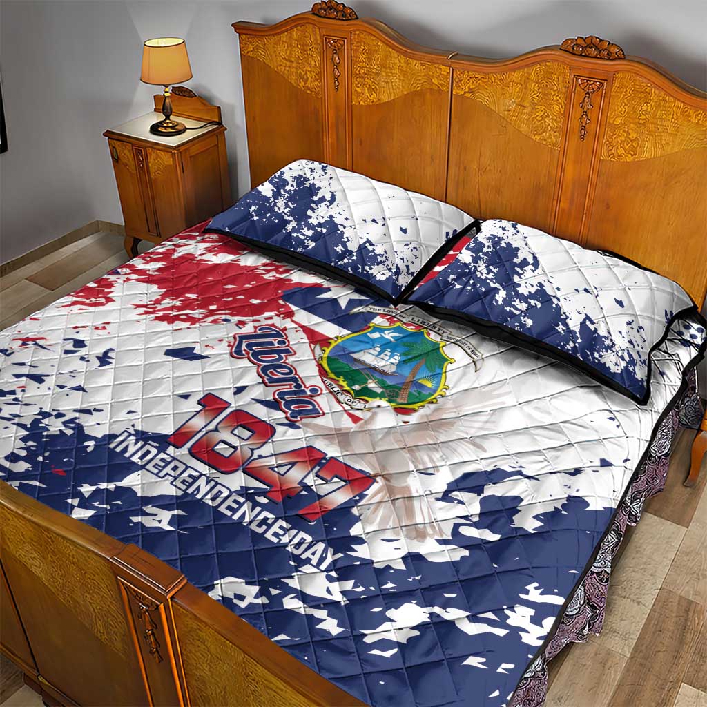 Afro Liberia 1847 Independence Day Quilt Bed Set Coat Of Arms Grunge Style