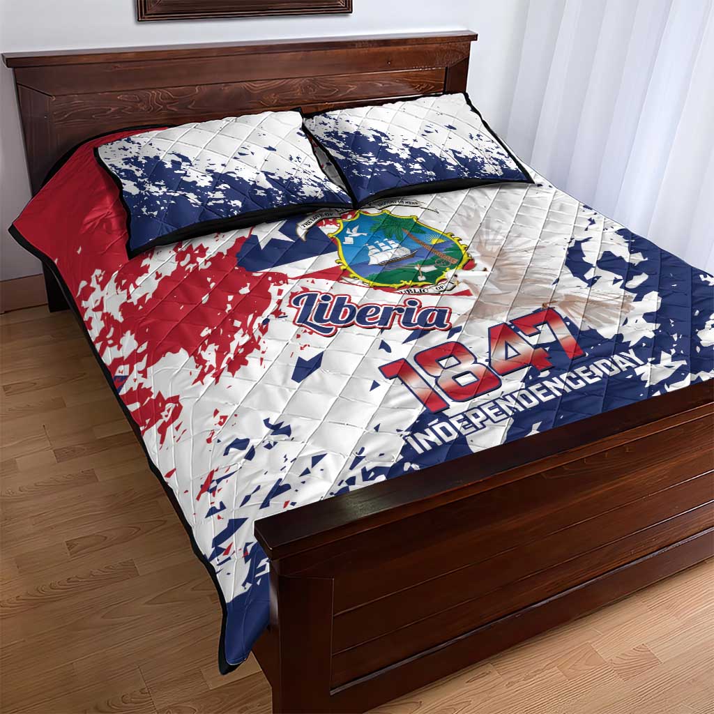 Afro Liberia 1847 Independence Day Quilt Bed Set Coat Of Arms Grunge Style