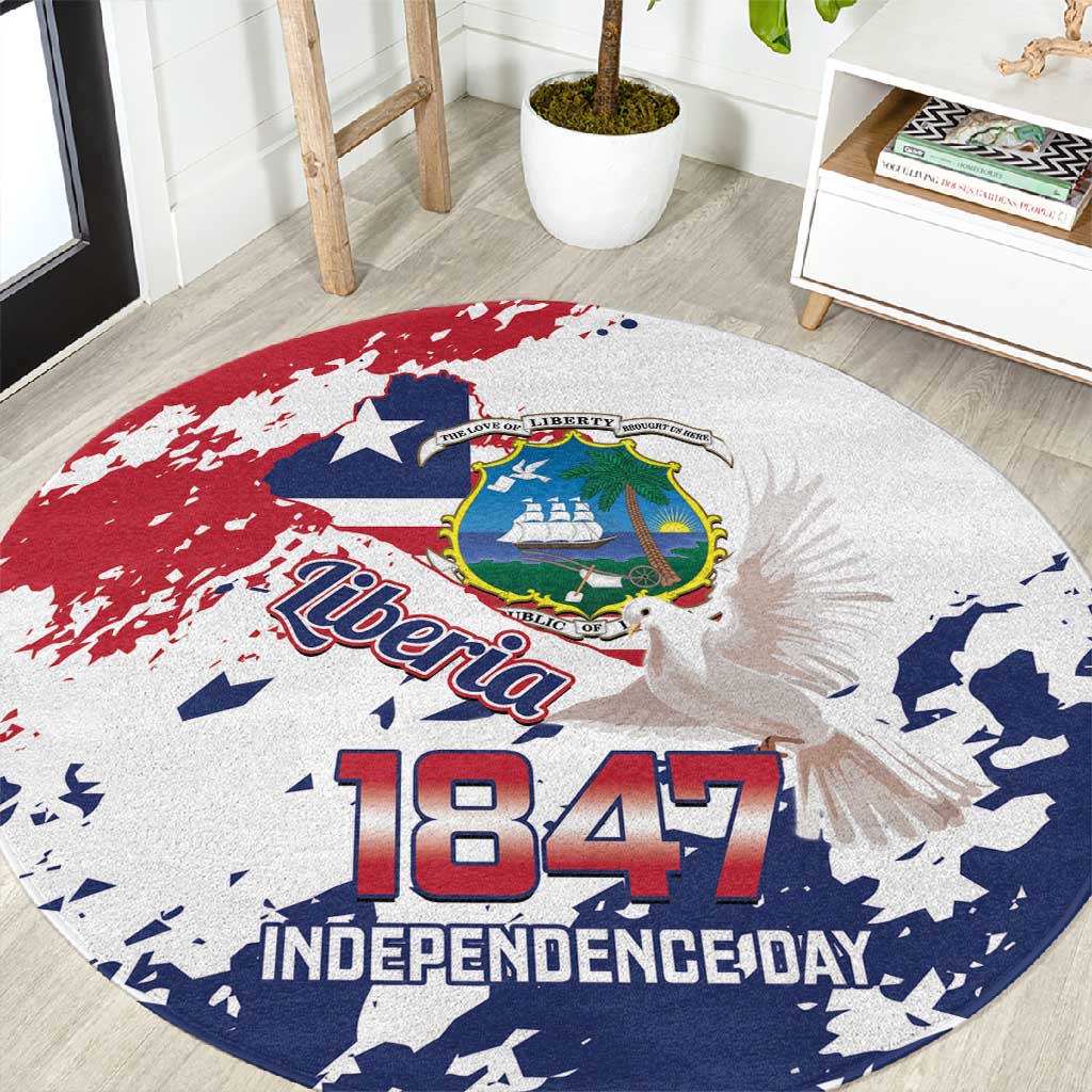 Afro Liberia 1847 Independence Day Round Carpet Coat Of Arms Grunge Style