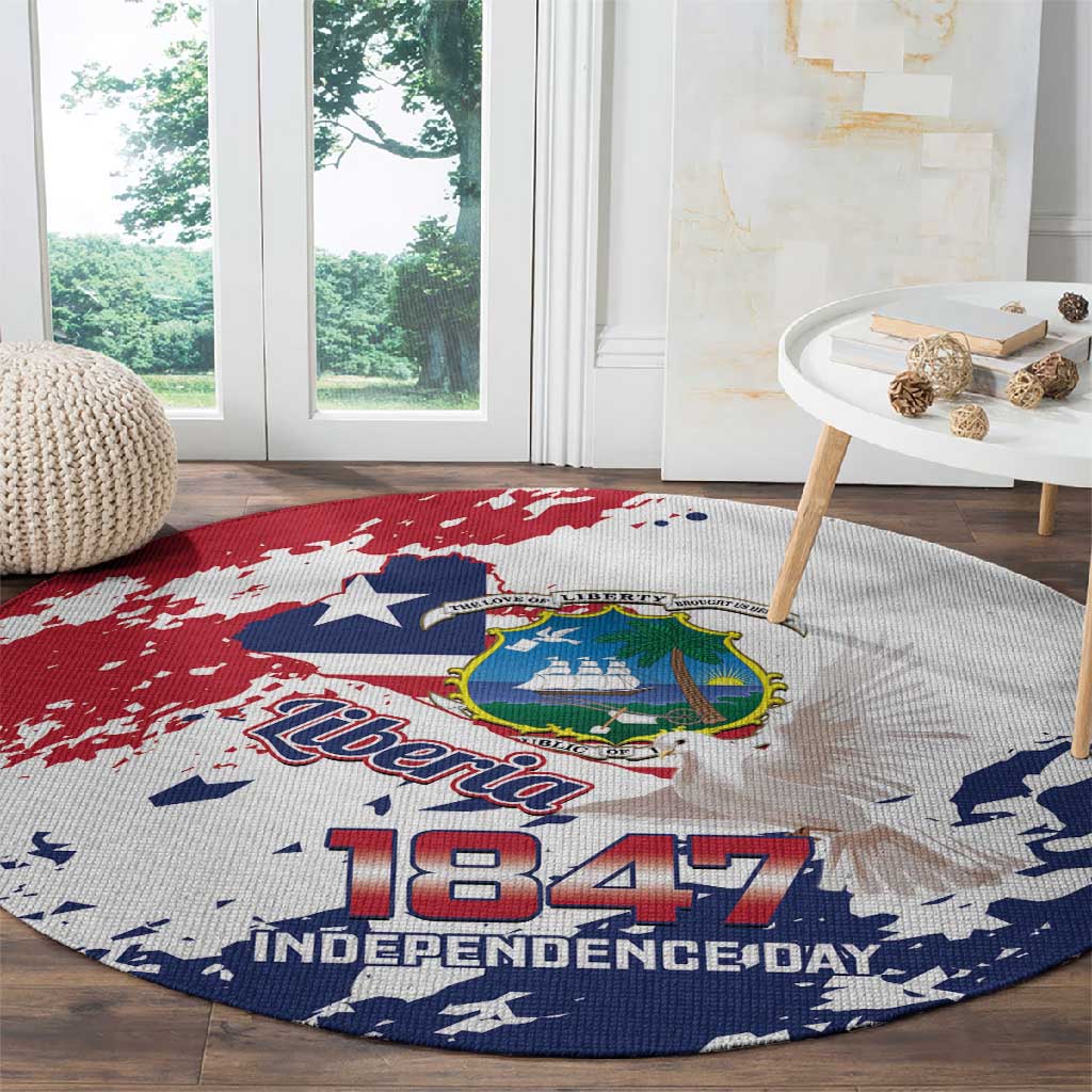 Afro Liberia 1847 Independence Day Round Carpet Coat Of Arms Grunge Style