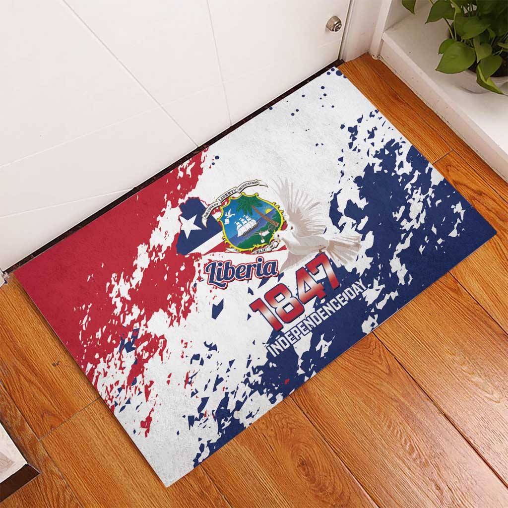 Afro Liberia 1847 Independence Day Rubber Doormat Coat Of Arms Grunge Style