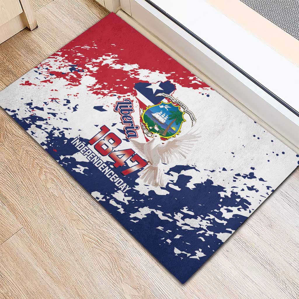 Afro Liberia 1847 Independence Day Rubber Doormat Coat Of Arms Grunge Style