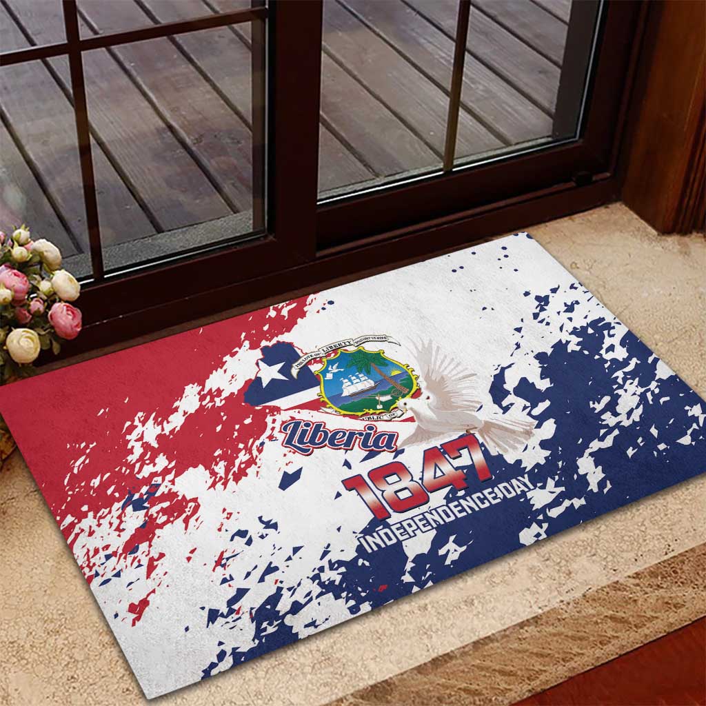 Afro Liberia 1847 Independence Day Rubber Doormat Coat Of Arms Grunge Style