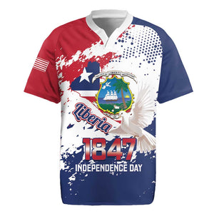 Afro Liberia 1847 Independence Day Rugby Jersey Coat Of Arms Grunge Style