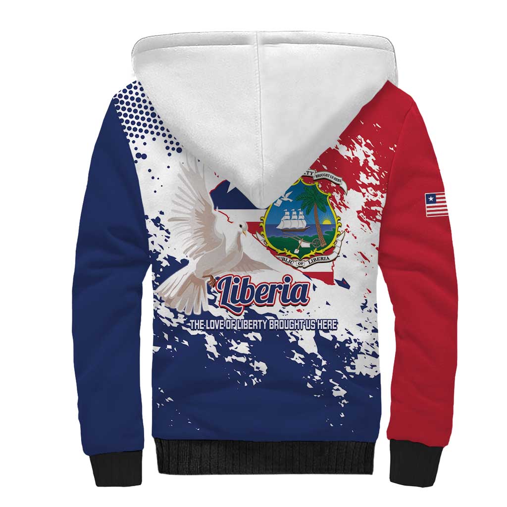 Afro Liberia 1847 Independence Day Sherpa Hoodie Coat Of Arms Grunge Style