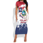 Afro Liberia 1847 Independence Day Short Sleeve Bodycon Dress Coat Of Arms Grunge Style
