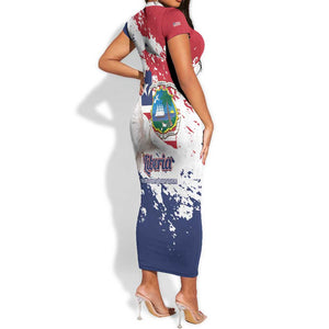 Afro Liberia 1847 Independence Day Short Sleeve Bodycon Dress Coat Of Arms Grunge Style