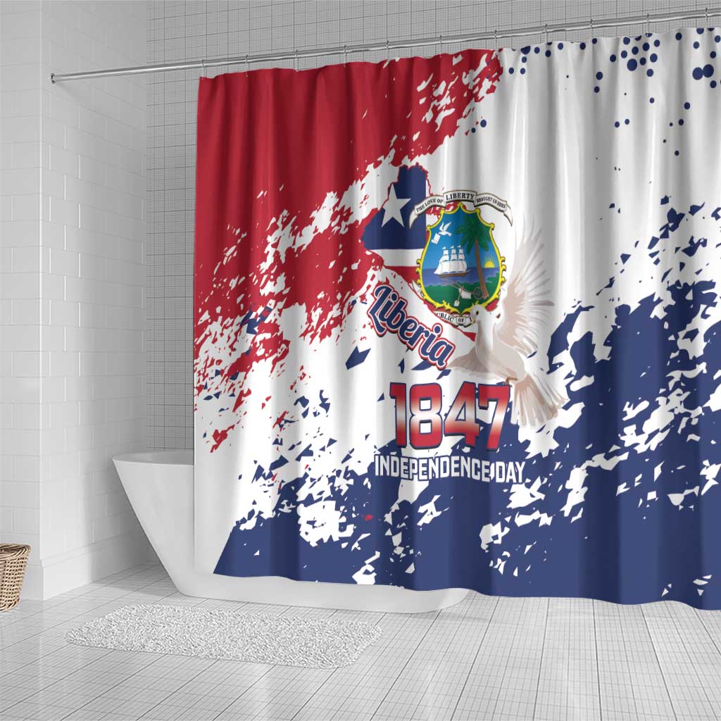 Afro Liberia 1847 Independence Day Shower Curtain Coat Of Arms Grunge Style