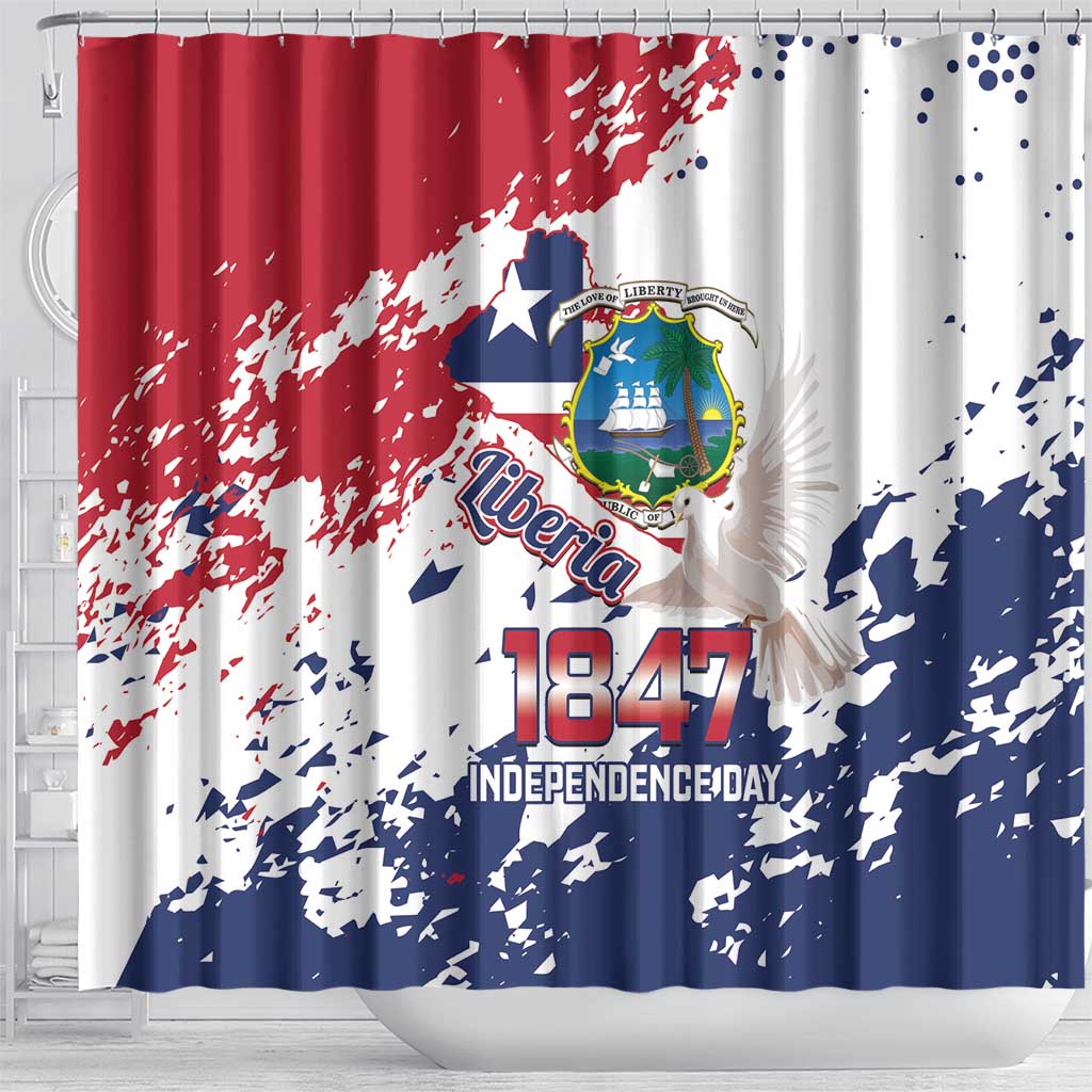 Afro Liberia 1847 Independence Day Shower Curtain Coat Of Arms Grunge Style