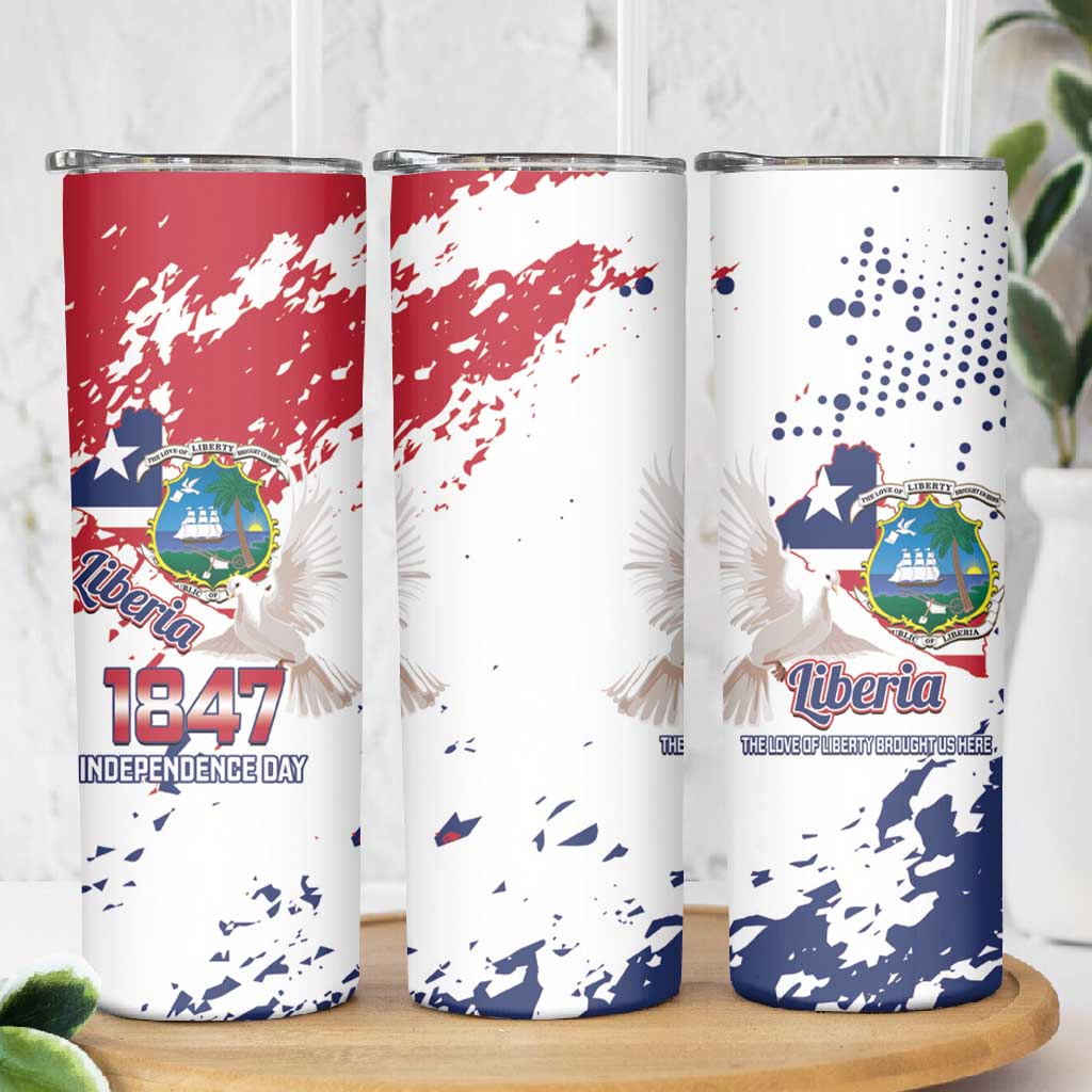 Afro Liberia 1847 Independence Day Skinny Tumbler Coat Of Arms Grunge Style