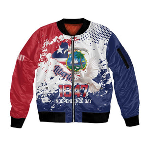 Afro Liberia 1847 Independence Day Sleeve Zip Bomber Jacket Coat Of Arms Grunge Style