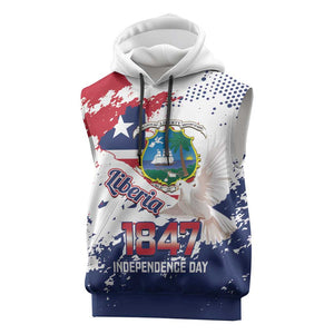 Afro Liberia 1847 Independence Day Sleeveless Hoodie Coat Of Arms Grunge Style - African Pride
