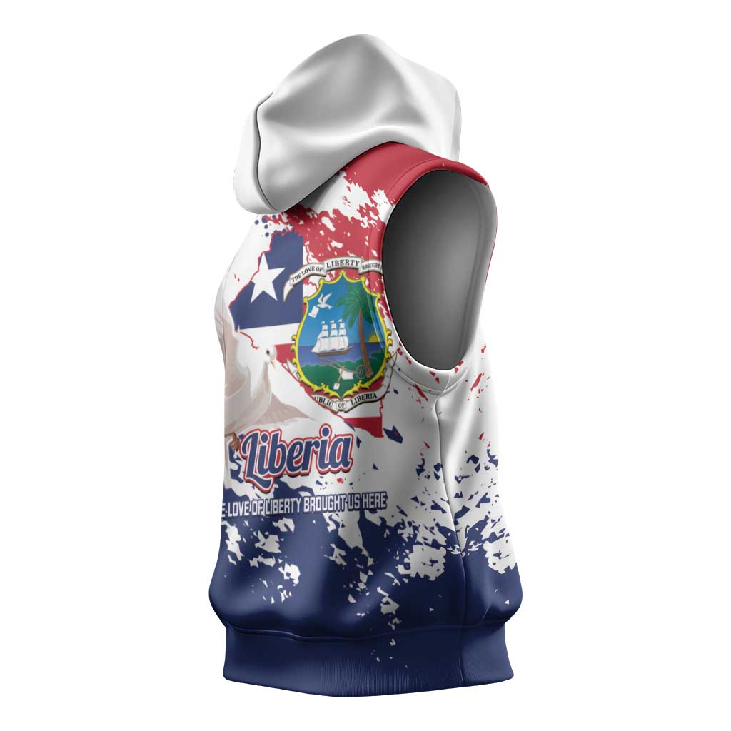 Afro Liberia 1847 Independence Day Sleeveless Hoodie Coat Of Arms Grunge Style - African Pride