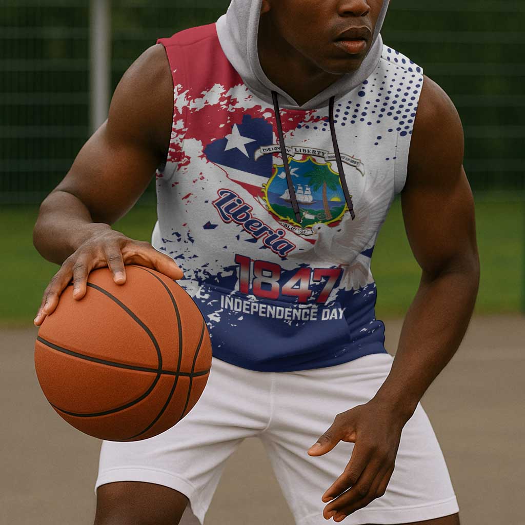 Afro Liberia 1847 Independence Day Sleeveless Hoodie Coat Of Arms Grunge Style - African Pride