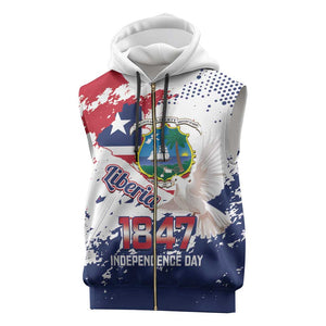 Afro Liberia 1847 Independence Day Sleeveless Zip Hoodie Coat Of Arms Grunge Style - African Pride