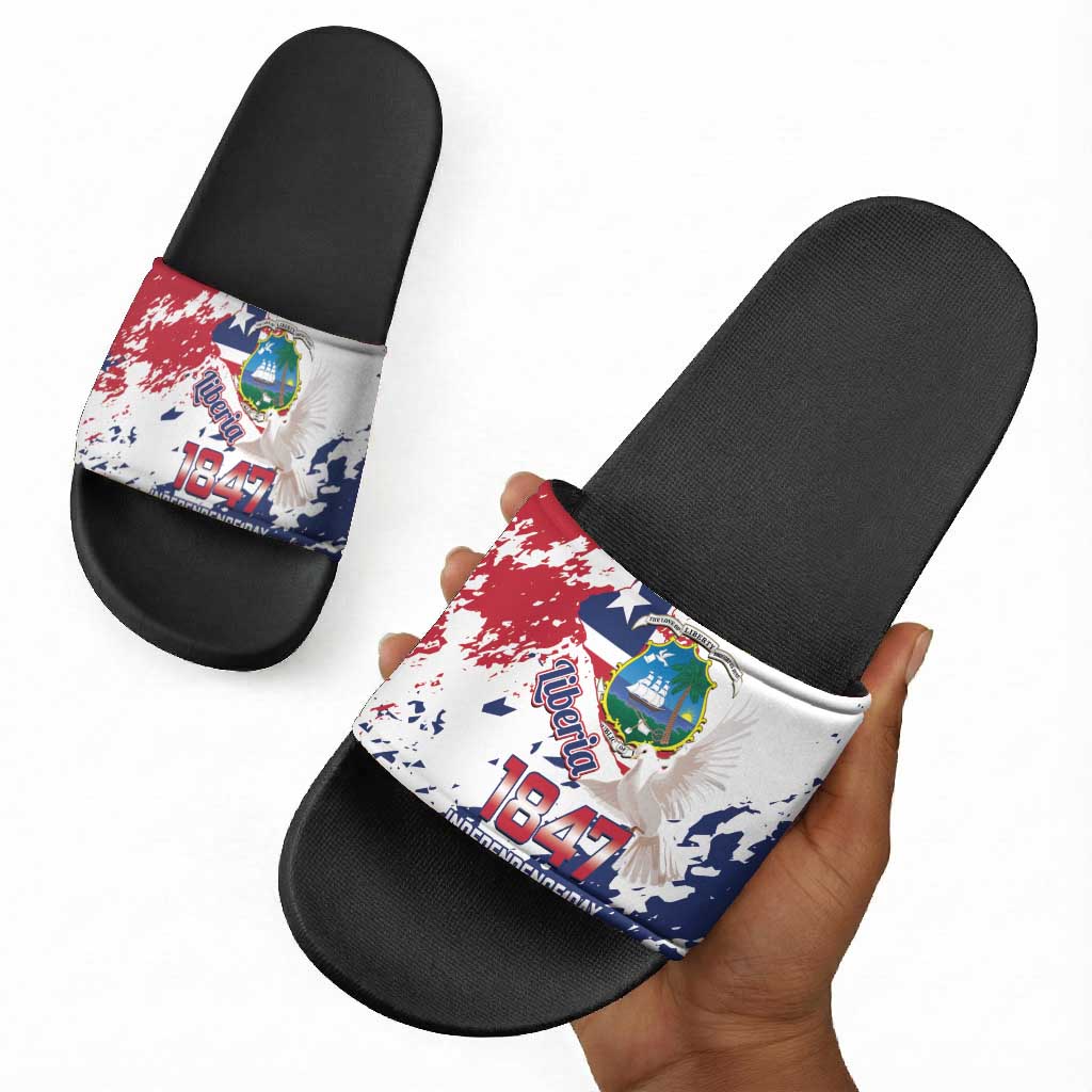 Liberia 1847 Independence Day Slide Sandals Coat Of Arms Grunge Style