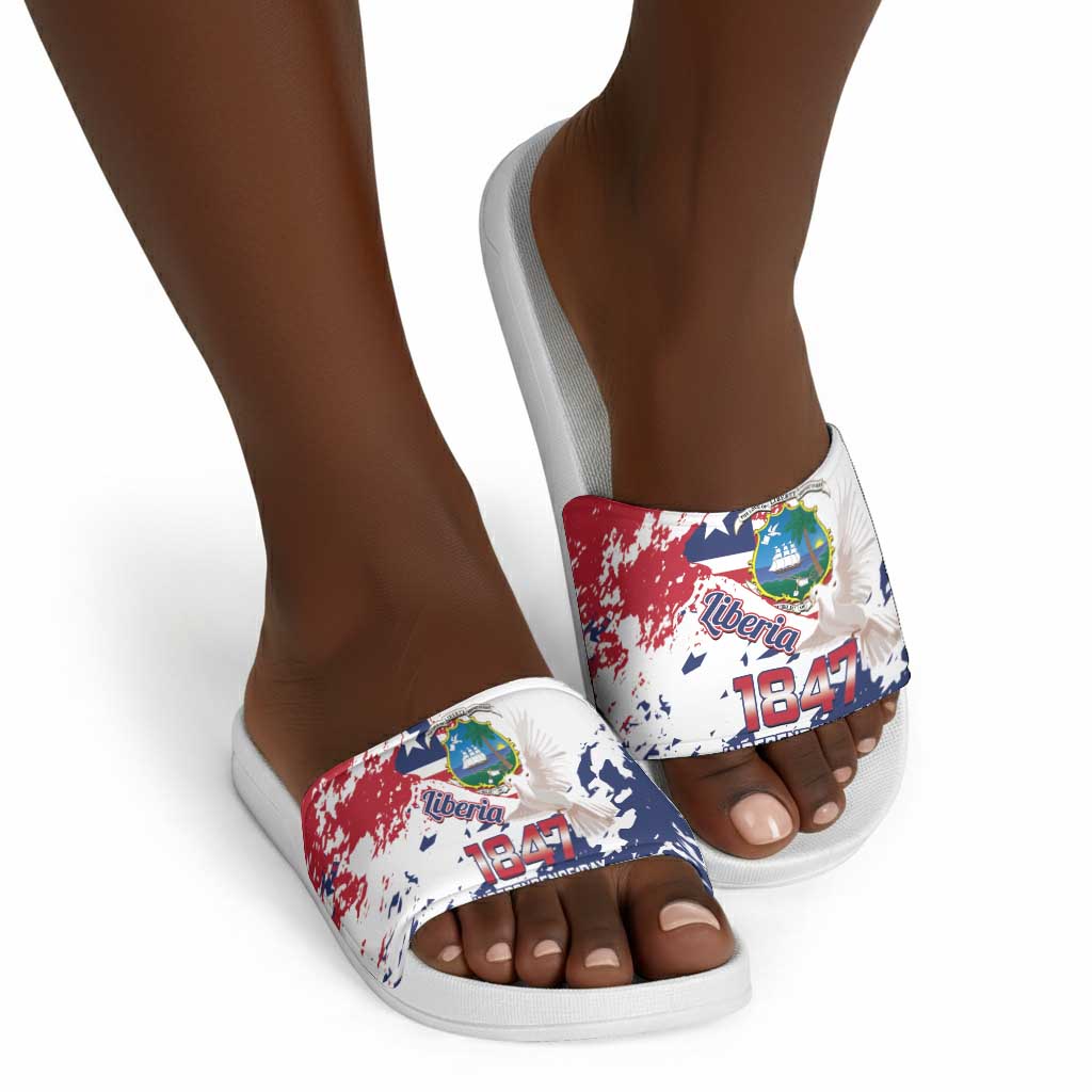 Liberia 1847 Independence Day Slide Sandals Coat Of Arms Grunge Style
