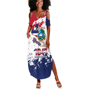 Afro Liberia 1847 Independence Day Summer Maxi Dress Coat Of Arms Grunge Style