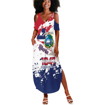 Afro Liberia 1847 Independence Day Summer Maxi Dress Coat Of Arms Grunge Style