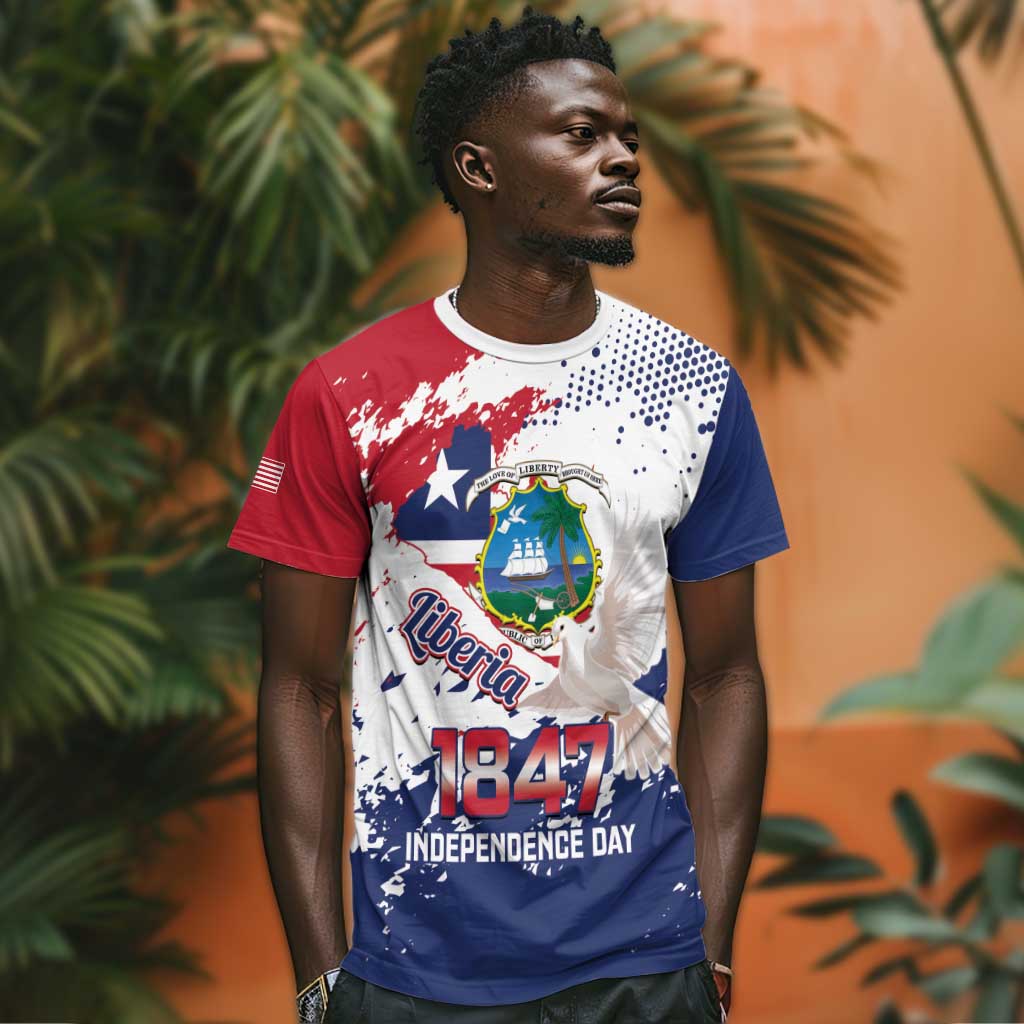 Afro Liberia 1847 Independence Day T shirt Coat Of Arms Grunge Style