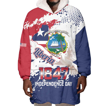 Afro Liberia 1847 Independence Day Wearable Blanket Hoodie Coat Of Arms Grunge Style