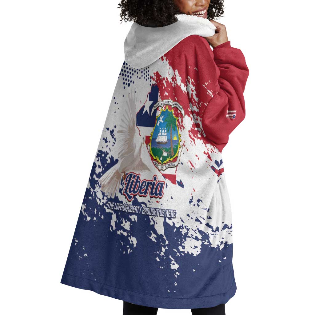 Afro Liberia 1847 Independence Day Wearable Blanket Hoodie Coat Of Arms Grunge Style