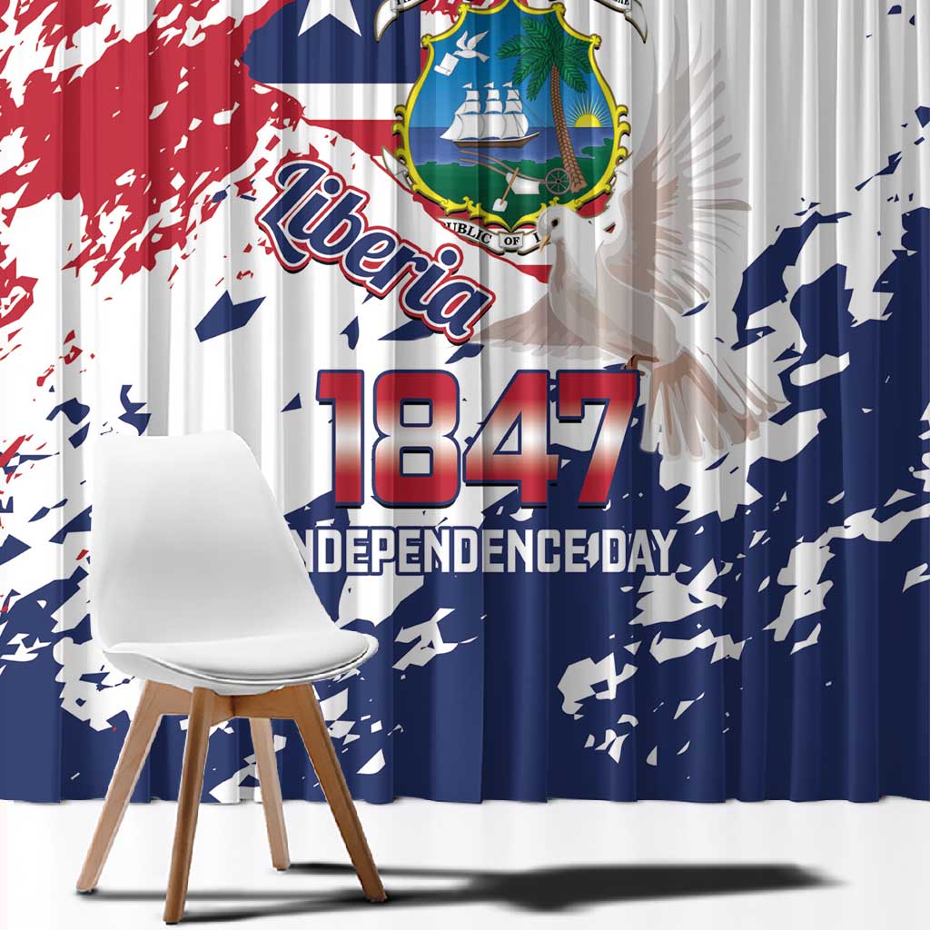 Afro Liberia 1847 Independence Day Window Curtain Coat Of Arms Grunge Style
