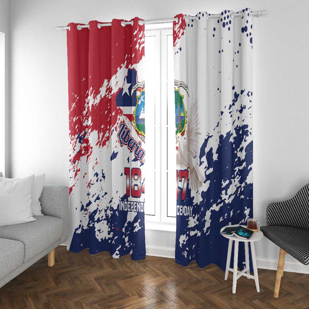 Afro Liberia 1847 Independence Day Window Curtain Coat Of Arms Grunge Style