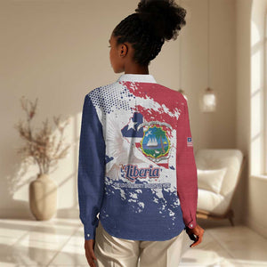 Afro Liberia 1847 Independence Day Women Casual Shirt Coat Of Arms Grunge Style
