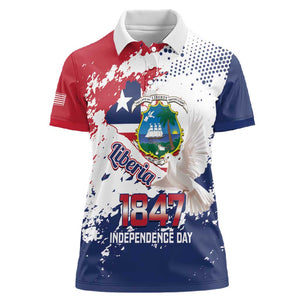 Afro Liberia 1847 Independence Day Women Polo Shirt Coat Of Arms Grunge Style