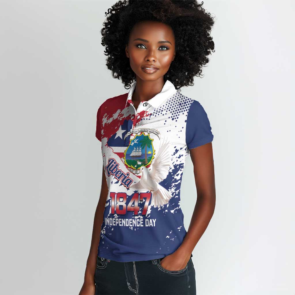 Afro Liberia 1847 Independence Day Women Polo Shirt Coat Of Arms Grunge Style