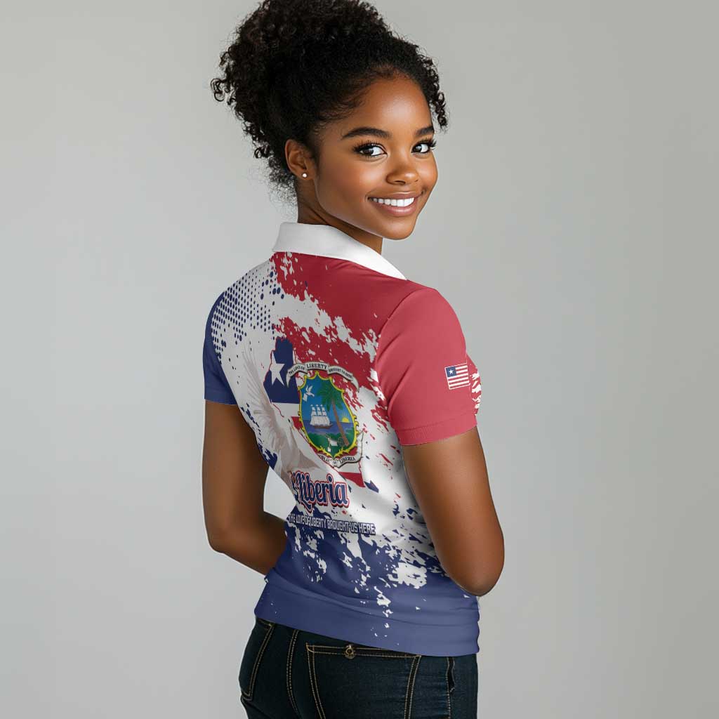 Afro Liberia 1847 Independence Day Women Polo Shirt Coat Of Arms Grunge Style