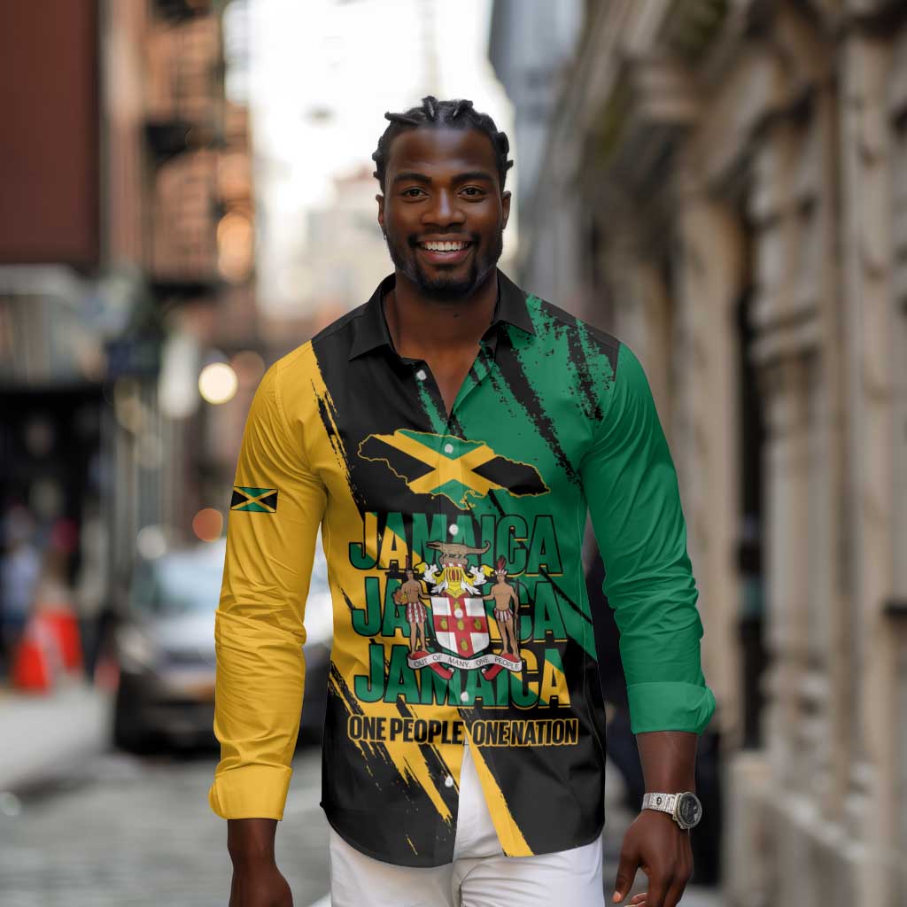 Jumieka Independence Day Long Sleeve Button Shirt Jamaica One People, One Nation